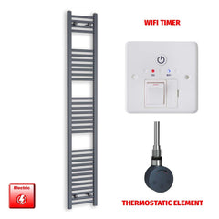 Thermostatic Element + Wifi Timer 300 x 1800 Flat Anthracite Pre-Filled Electric Towel Rail