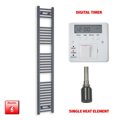 Single Heat Element + Digital Timer 300 x 1800 Flat Anthracite Pre-Filled Electric Towel Rail