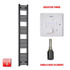 Single Heat Element + Booster Timer 300 x 1800 Flat Black Pre-Filled Electric Towel Radiator