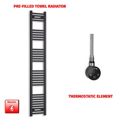 Thermostatic Element 300 x 1800 Flat Black Pre-Filled Electric Towel Radiator
