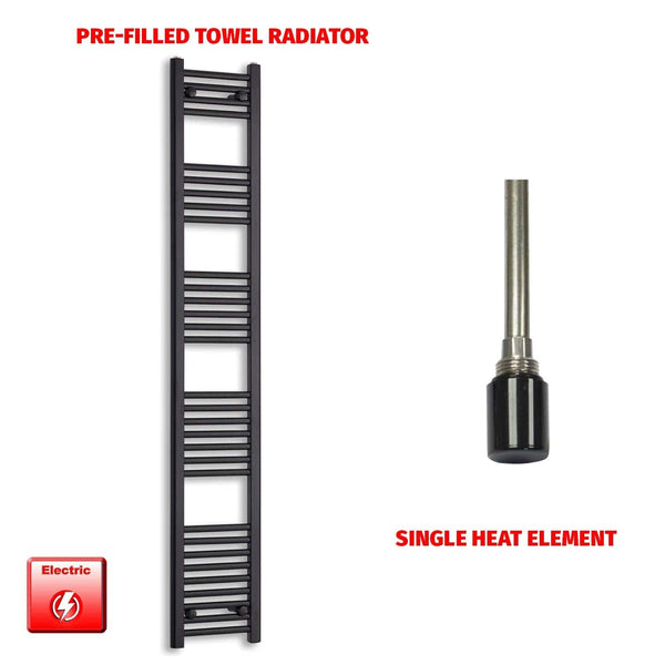 Single Heat Element 300 x 1800 Flat Black Pre-Filled Electric Towel Radiator