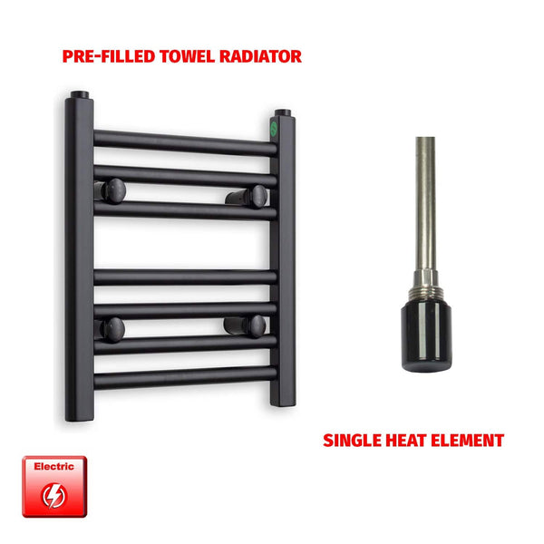 Single Heat Element 300 x 400mm Flat Black Pre-Filled Electric Towel Radiator