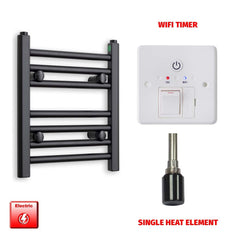 Single Heat Element + Wifi Timer 300 x 400mm Flat Black Pre-Filled Electric Towel Radiator