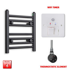 Thermostatic Element + Wifi Timer 300 x 400mm Flat Black Pre-Filled Electric Towel Radiator