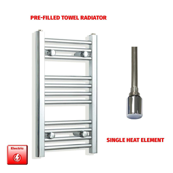 Single Heat Element 300 x 600 Flat Chrome Pre-Filled Electric Heated Towel Rail