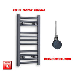 Thermostatic Element 300 x 600mm Flat Anthracite Pre-Filled Electric Towel Rail