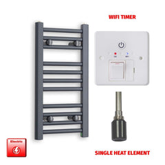 Single Heat Element + Wifi Timer 300 x 600mm Flat Anthracite Pre-Filled Electric Towel Rail