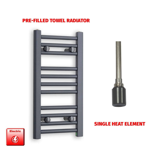 Single Heat Element 300 x 600mm Flat Anthracite Pre-Filled Electric Towel Rail