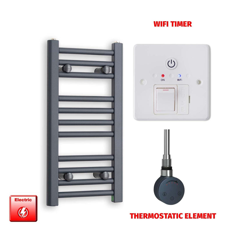 Thermostatic Element + Wifi Timer 300 x 600mm Flat Anthracite Pre-Filled Electric Towel Rail