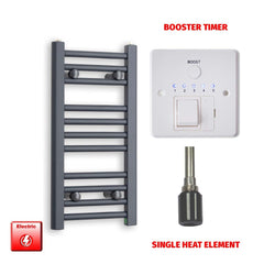 Single Heat Element + Booster Timer 300 x 600mm Flat Anthracite Pre-Filled Electric Towel Rail