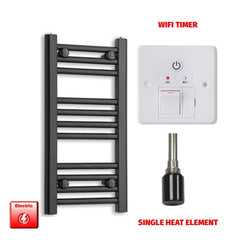 Single Heat Element + Wifi Timer 300 x 600mm Flat Black Pre-Filled Electric Towel Radiator