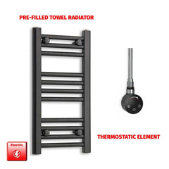 Thermostatic Element 300 x 600mm Flat Black Pre-Filled Electric Towel Radiator