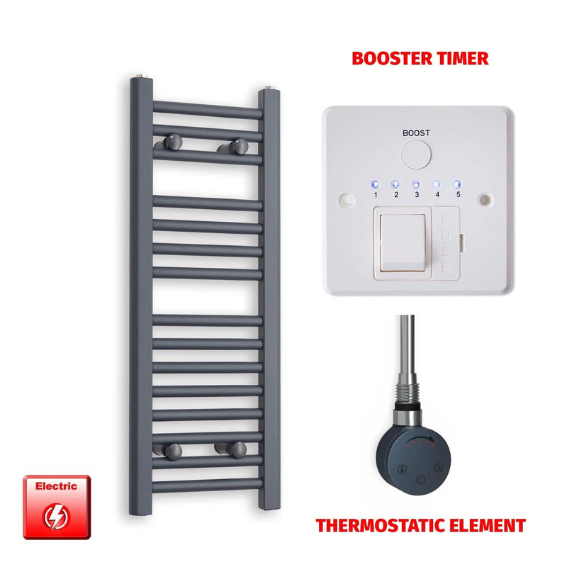 Thermostatic Element + Booster Timer 300 x 800 Flat Anthracite Pre-Filled Electric Towel Radiator