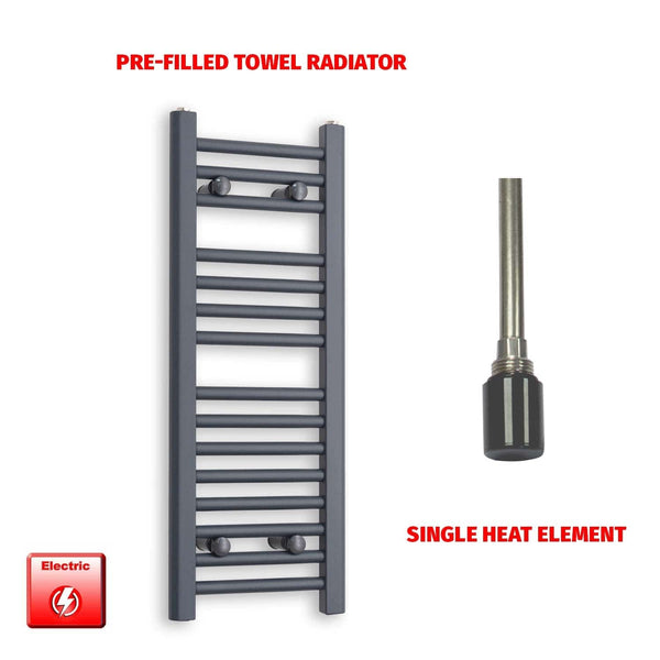 Single Heat Element 300 x 800 Flat Anthracite Pre-Filled Electric Towel Radiator