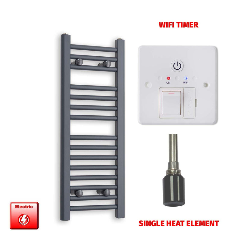 Single Heat Element + Wifi Timer 300 x 800 Flat Anthracite Pre-Filled Electric Towel Radiator