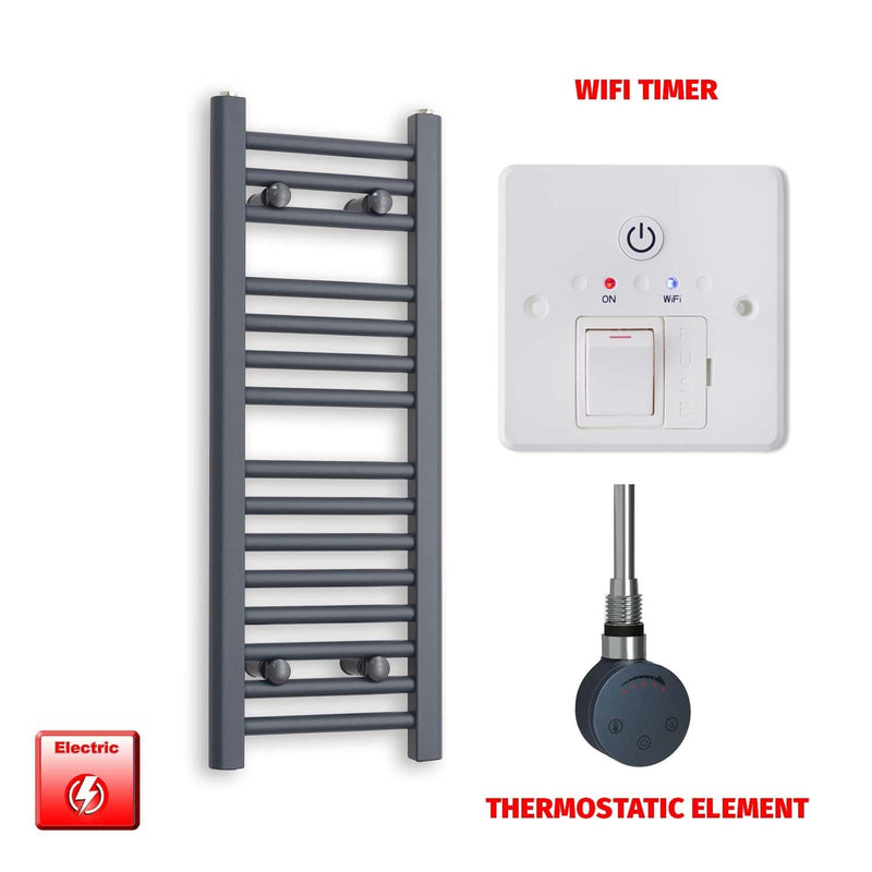 Thermostatic Element + Wifi Timer 300 x 800 Flat Anthracite Pre-Filled Electric Towel Radiator