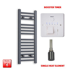 Single Heat Element + Booster Timer 300 x 800 Flat Anthracite Pre-Filled Electric Towel Radiator
