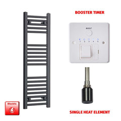 Single Heat Element + Booster Timer 300 x 800mm Flat Black Pre-Filled Electric Towel Radiator