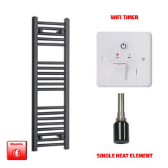 Single Heat Element + Wifi Timer 300 x 800mm Flat Black Pre-Filled Electric Towel Radiator