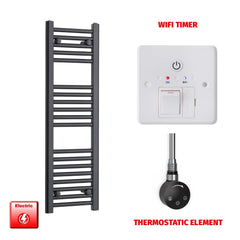 Thermostatic Element + Wifi Timer 300 x 800mm Flat Black Pre-Filled Electric Towel Radiator