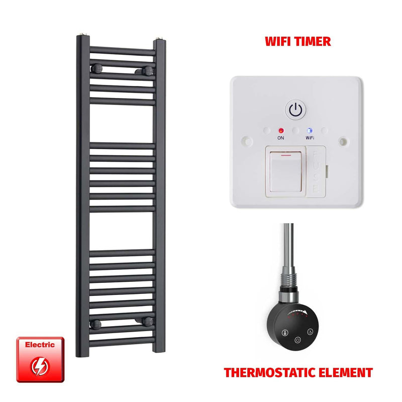 Thermostatic Element + Wifi Timer 300 x 800mm Flat Black Pre-Filled Electric Towel Radiator