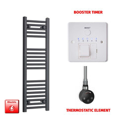 Thermostatic Element + Booster Timer 300 x 800mm Flat Black Pre-Filled Electric Towel Radiator