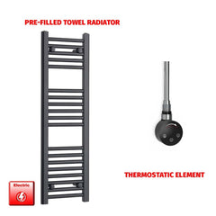 Thermostatic Element 300 x 800mm Flat Black Pre-Filled Electric Towel Radiator