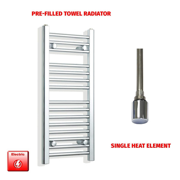 Single Heat Element 300 x 800mm Flat Chrome Pre-Filled Electric Towel Radiator