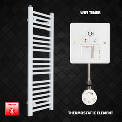 Thermostatic Element + Wifi Timer 350 x 1000 Flat White Pre-Filled Electric Towel Radiator HTR