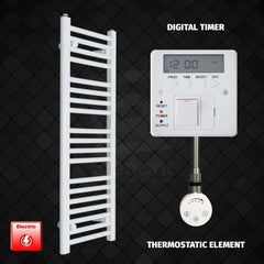 Thermostatic Element + Digital Timer 350 x 1000 Flat White Pre-Filled Electric Towel Radiator HTR