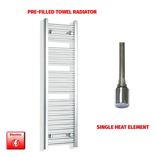 Single Heat Element 350 x 1200mm Flat Chrome Pre-Filled Electric Towel Radiator