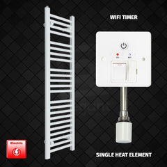 Single Heat Element + Wifi Timer 350 x 1200mm Flat White Pre-Filled Electric Towel Radiator