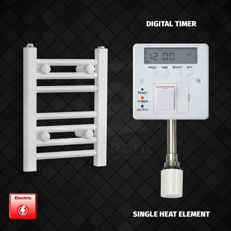 Single Heat Element + Digital Timer 350 x 400 Flat White Pre-Filled Electric Heated Towel Rail