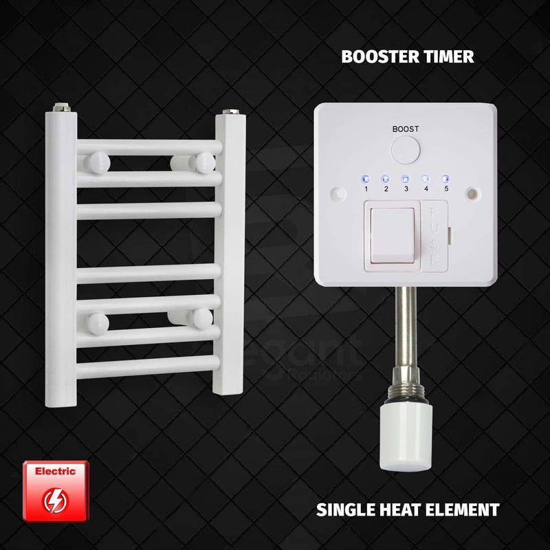 Single Heat Element + Booster Timer 350 x 400 Flat White Pre-Filled Electric Heated Towel Rail