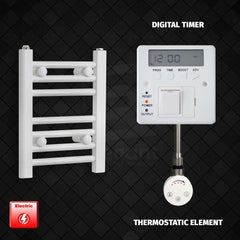 Thermostatic Element + Digital Timer 350 x 400 Flat White Pre-Filled Electric Heated Towel Rail