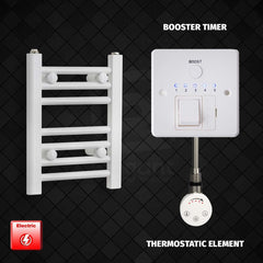 Thermostatic Element + Booster Timer 350 x 400 Flat White Pre-Filled Electric Heated Towel Rail