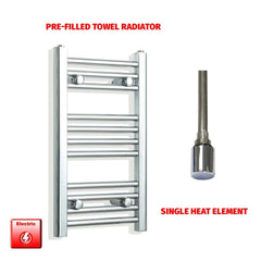 Single Heat Element 350 x 600 Flat Chrome Pre-Filled Electric Towel Radiator
