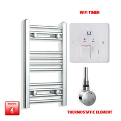 Thermostatic Element + Wifi Timer 350 x 600 Flat Chrome Pre-Filled Electric Towel Radiator