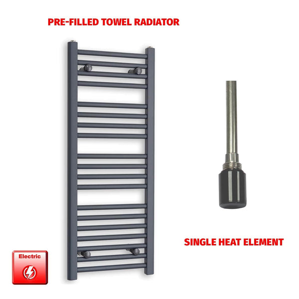 Single Heat Element 400 x 1000 Flat Anthracite Pre-Filled Electric Towel Rail
