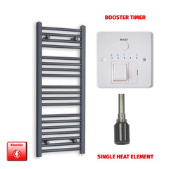 Single Heat Element + Booster Timer 400 x 1000 Flat Anthracite Pre-Filled Electric Towel Rail