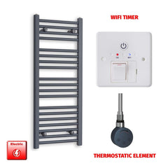 Thermostatic Element + Wifi Timer 400 x 1000 Flat Anthracite Pre-Filled Electric Towel Rail