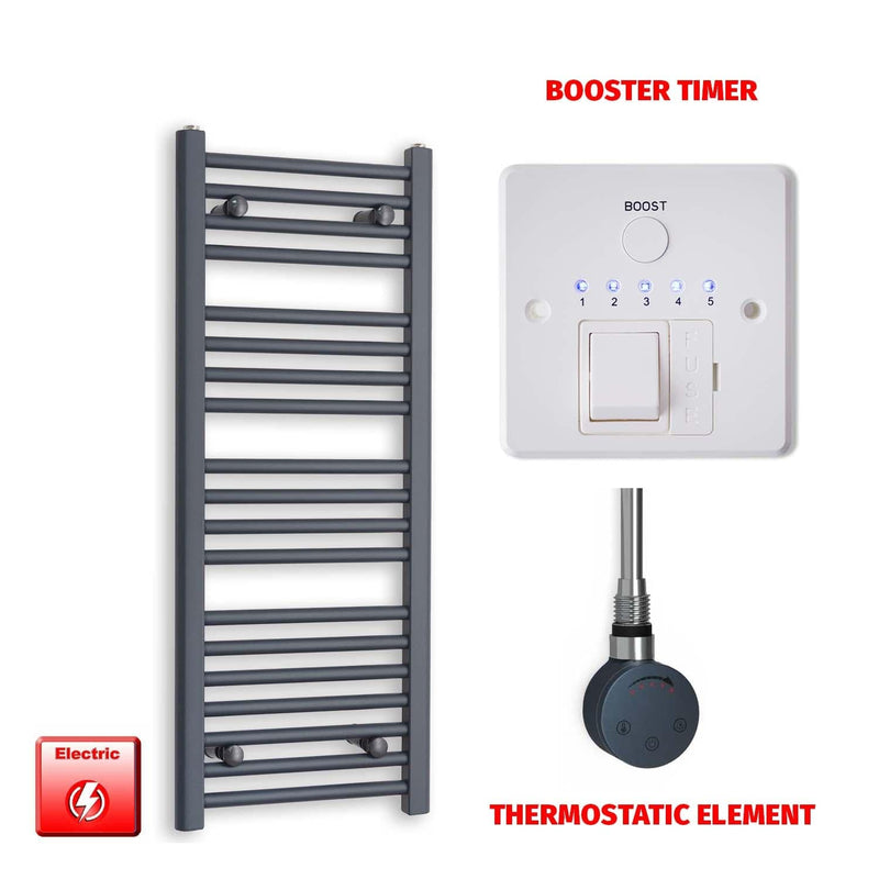 Thermostatic Element + Booster Timer 400 x 1000 Flat Anthracite Pre-Filled Electric Towel Rail