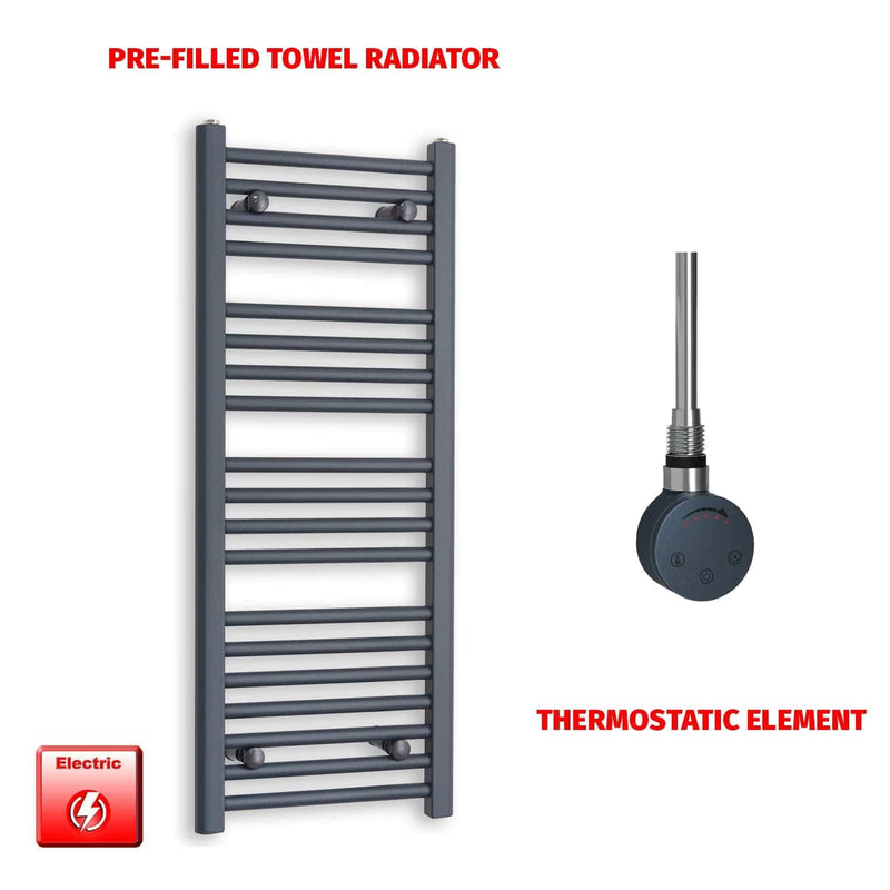 Thermostatic Element 400 x 1000 Flat Anthracite Pre-Filled Electric Towel Rail