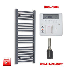 Single Heat Element + Digital Timer 400 x 1000 Flat Anthracite Pre-Filled Electric Towel Rail
