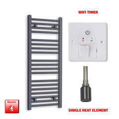 Single Heat Element + Wifi Timer 400 x 1000 Flat Anthracite Pre-Filled Electric Towel Rail