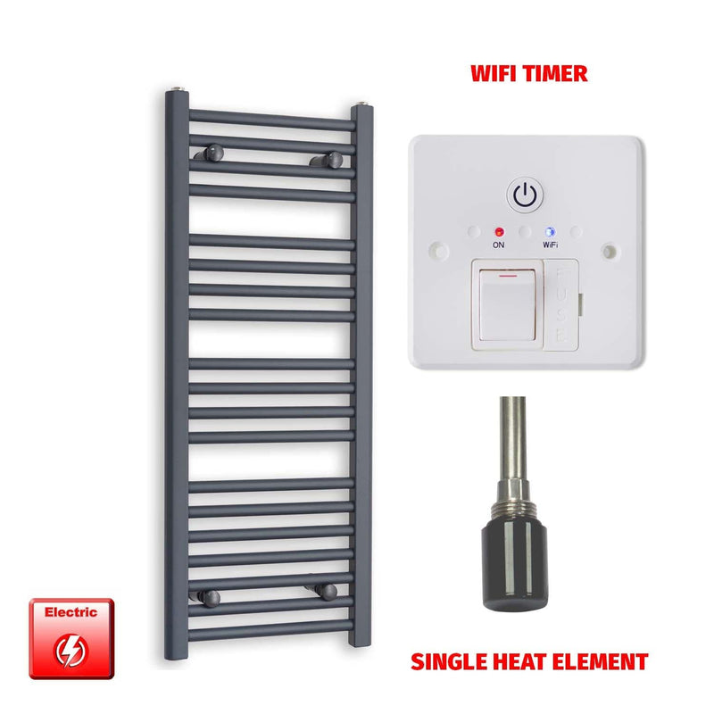 Single Heat Element + Wifi Timer 400 x 1000 Flat Anthracite Pre-Filled Electric Towel Rail