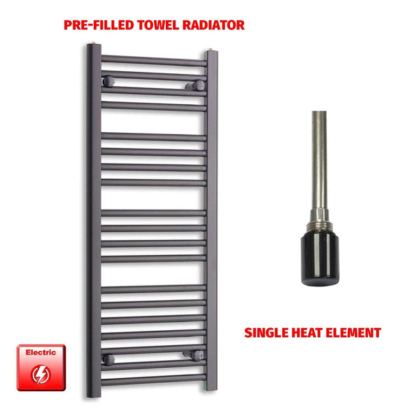 Single Heat Element 400 x 1000 Flat Black Pre-Filled Electric Heated Towel Rail