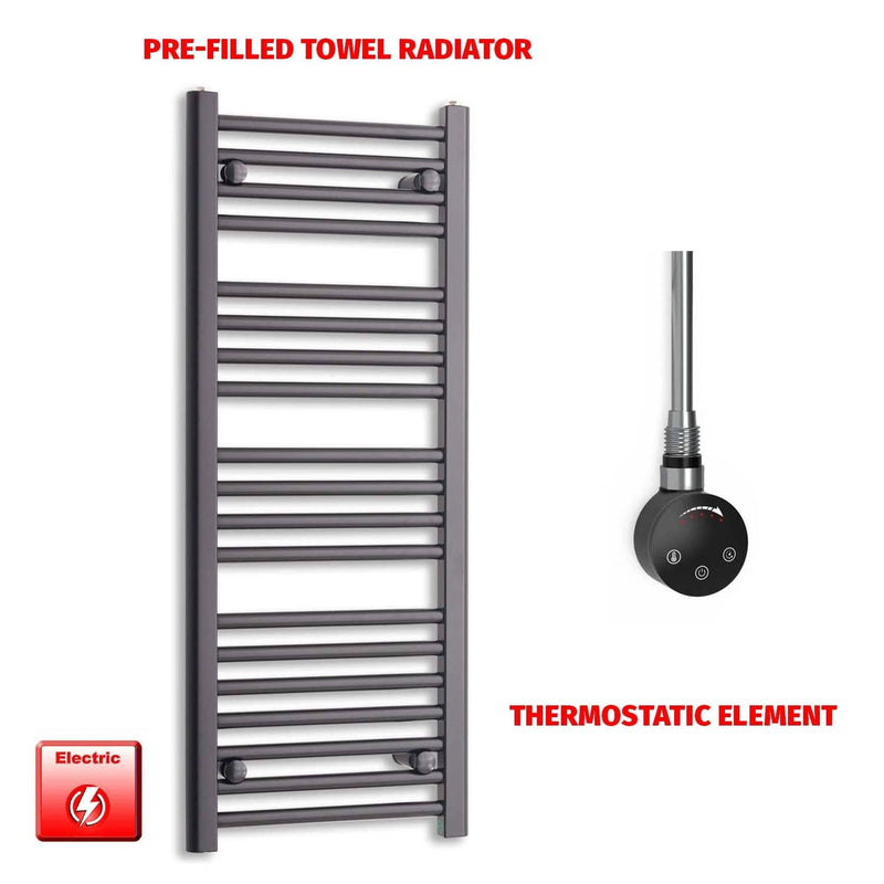 Thermostatic Element 400 x 1000 Flat Black Pre-Filled Electric Heated Towel Rail