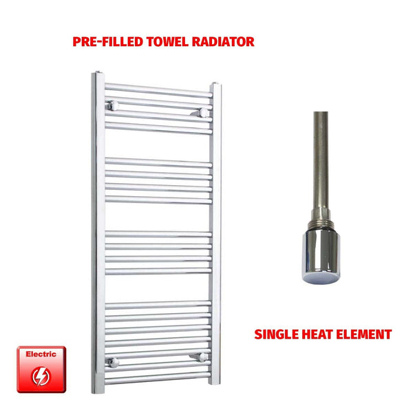 Straight / Single Heat Element 400 x 1000 Flat Chrome Pre-Filled Electric Towel Radiator