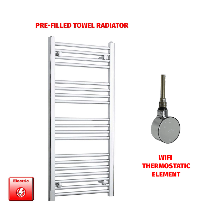 Straight / ER-Wifi Thermostatic 400 x 1000 Flat Chrome Pre-Filled Electric Towel Radiator